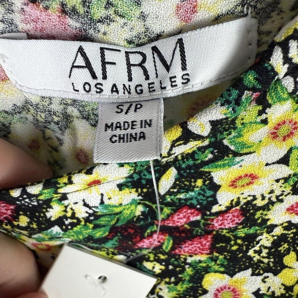 AFRM Los Angeles Floral Midi Dress Jamie Open Back Short Sleeve Slit Size S - Picture 6 of 9